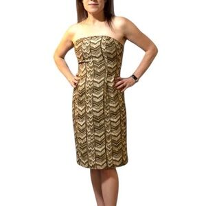 Michael Kors Cocktail Dress - Size 4 - Brown/Tan - Strapless Knee-Length